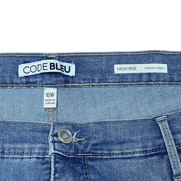 Code Bleu 16W High Rise Straight Ankle Jeans Fringe Hem Medium Wash Stretch Boho - Picture 7 of 8